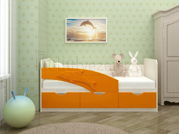 Дельфин-3 Кровать детская 3 ящика без ручек 1.6 Оранжевый глянец в Тулинском - tulinskij.mebel54.com | фото