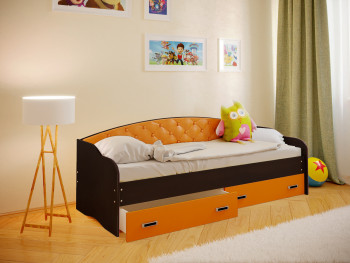 Кровать Софа-7 с мягкой спинкой (800х2000) Венге/Оранжевый в Тулинском - tulinskij.mebel54.com | фото