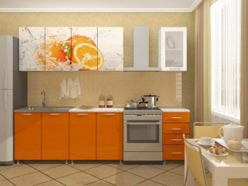 Кухонный гарнитур 1,6м Апельсин (Белый/Оранжевый металлик/Фотопечать апельсин) в Тулинском - tulinskij.mebel54.com | фото